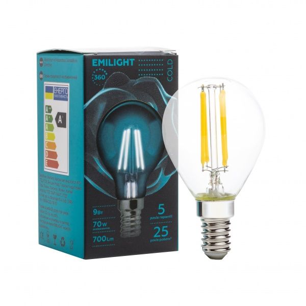 Лампа світлодіодна Emilight FIL CL G45 9 Вт E14 4000 К 220 В прозора 