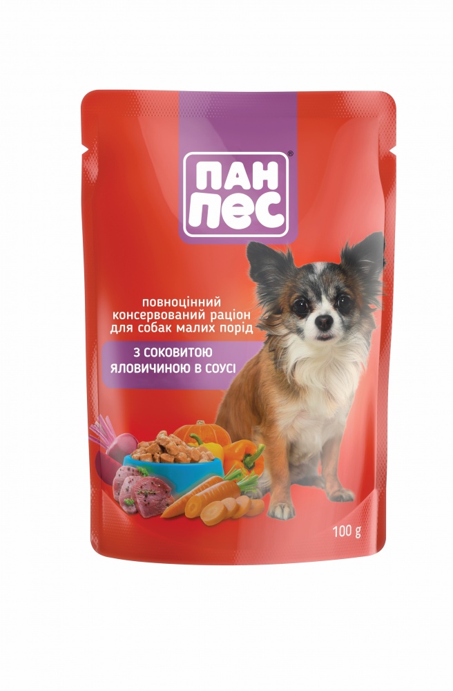 Корм вологий Пан Пес з яловичиною в соусі 100 г