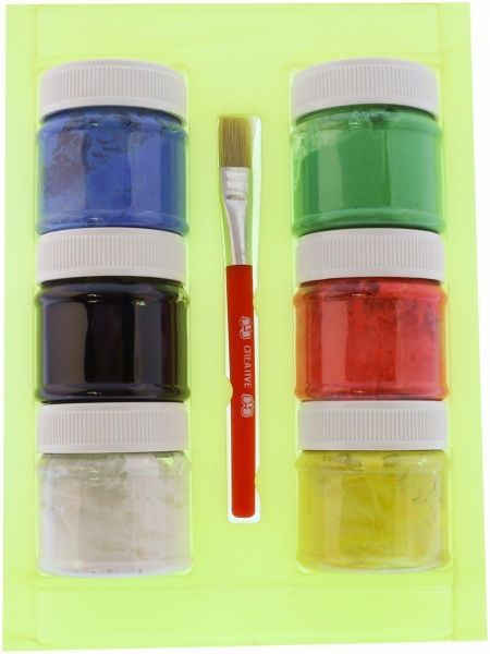 Набір пальчикових фарб SES Кольорові долоньки 6 шт. у пластикових баночках та пензлик 0306S