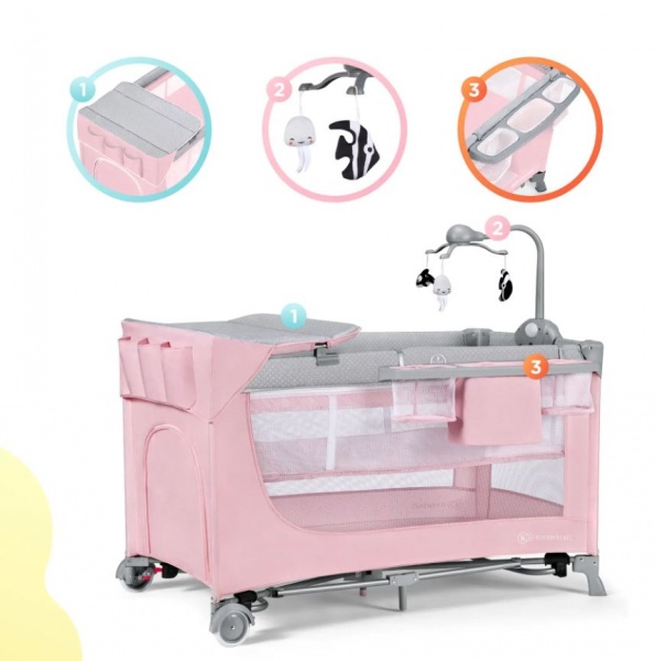 Манеж-ліжко Kinderkraft Leody Pink з пеленатором KCLEOD00PNK00AC
