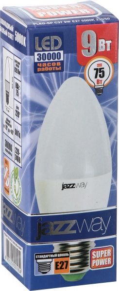 Лампа светодиодная Jazzway PLED-SP 9 Вт C37 матовая E27 220 В 5000 К 5001954 