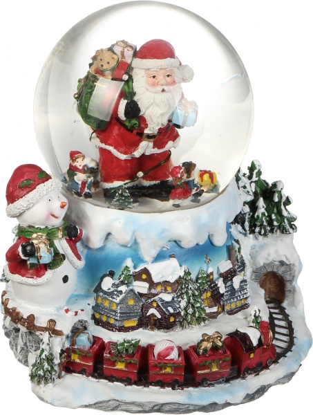Декорація новорічна Куля музична Дід Мороз біля потягу 12 см ZY17519K 