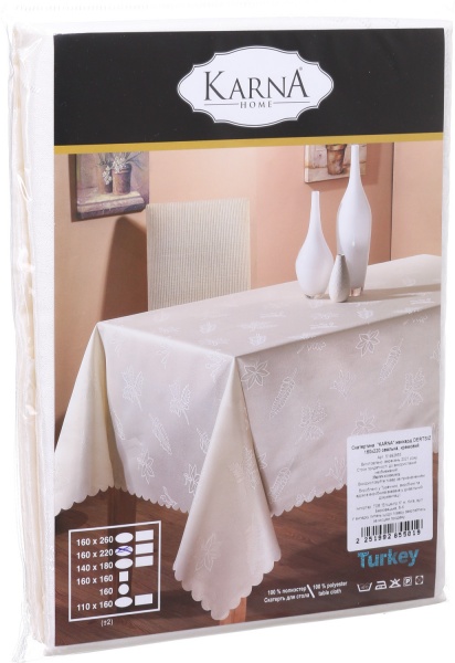 Скатерть Dertsiz овальная жаккард 160x220 см кремовый Karna 