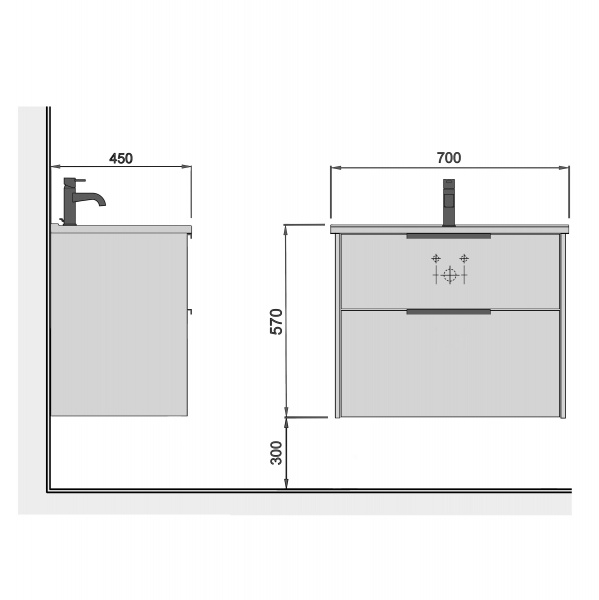Тумба підвісна Мойдодир Line Craft 70-А з умивальником Rodeo 70