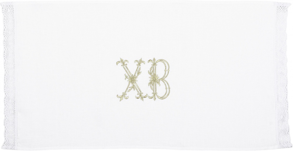 Рушник великодній ХВ з мереживом 40x75 см білий із золотим