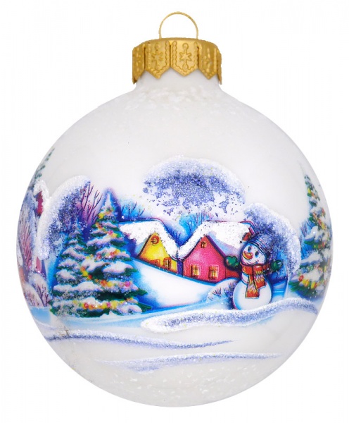 Куля скляна з пейзажним малюнком 80 мм білий перламутровий 80Dпз(1)/1