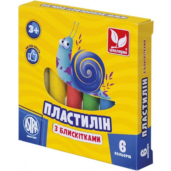 Пластилин Школярик круглый 303109001-UA 6 шт с блестками
