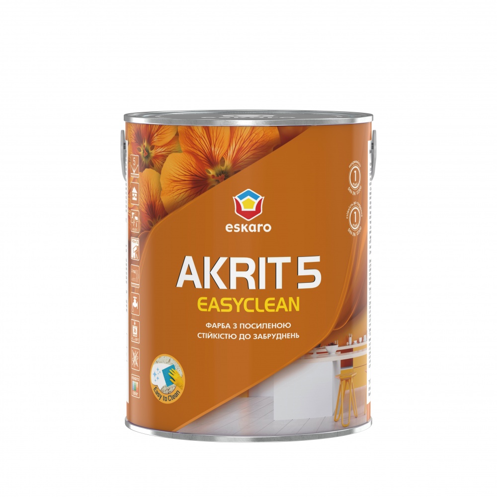 Фарба інтер'єрна акрилова Eskaro Akrit 5 Easyclean мат Білий 0,85л 1,06кг