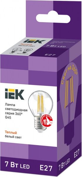 Лампа светодиодная IEK FIL G45 7 Вт E27 3000 К 220 В прозрачная 