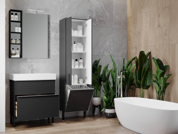 Тумба напольная ЮВЕНТА Manhattan - 70 черный с умывальником Stance-70