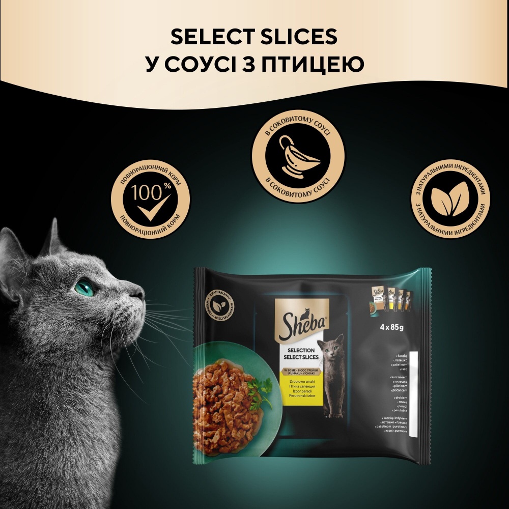 Корм влажный для котов Sheba ассорти из мяса птицы