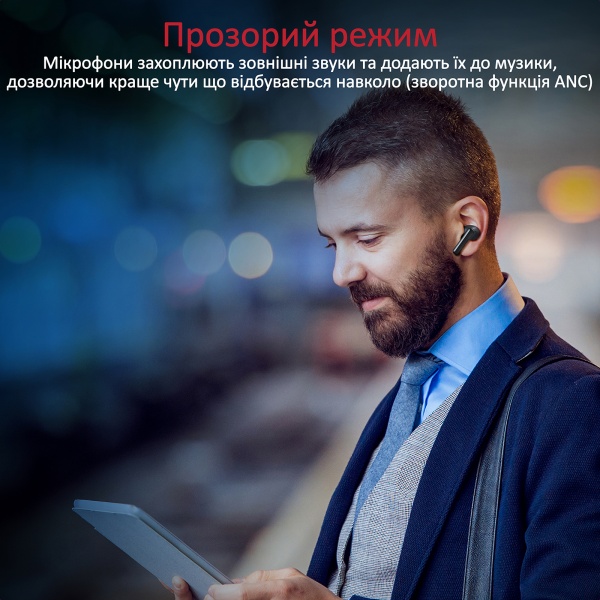 Наушники беспроводные Promate Hybrid-ANC Bluetooth 5.2 black (hybrid-anc.black) 