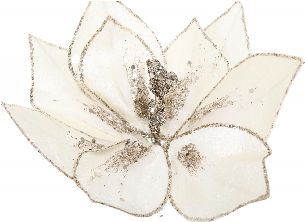 Декорація новорічна лілія 18 см біло-золотий