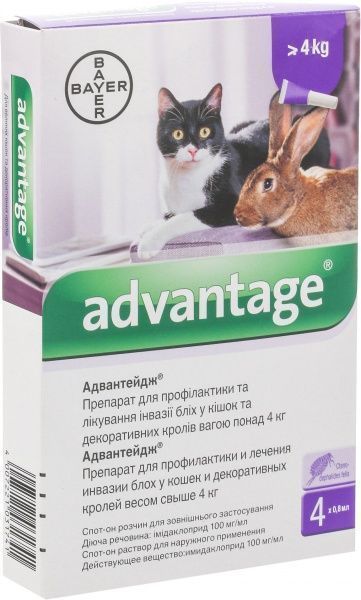 Краплі Bayer для котів та кроликів Advantage 80 від бліх 91001