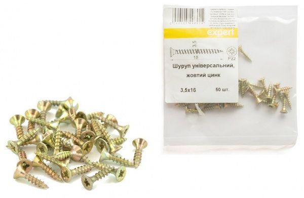 Шуруп універсальний потайна головка ЦЖ 3,5x16 мм 50 шт. жовтий Expert Fix