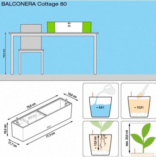 Ящик балконный Lechuza Balconera Cottage 80 прямоугольный 28,9л темно-серый 