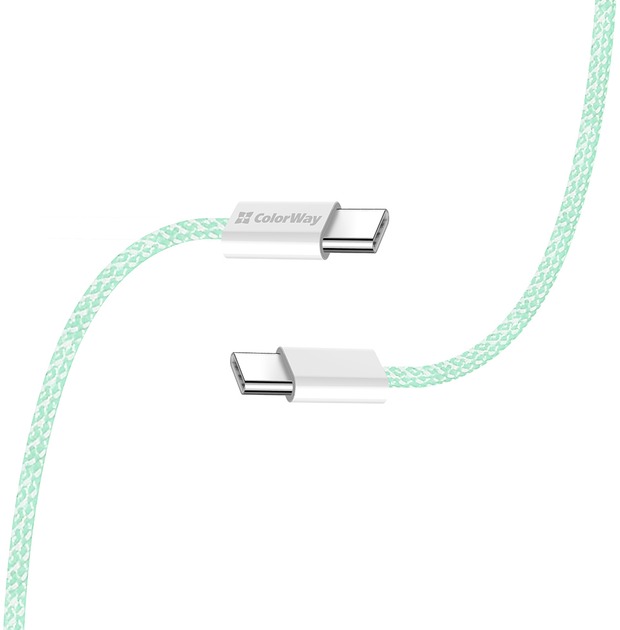 Кабель ColorWay Type-C - Type-C braided cotton PD Fast Charging 60W 3А 1 м зелений (CW-CBPDCC061-G)