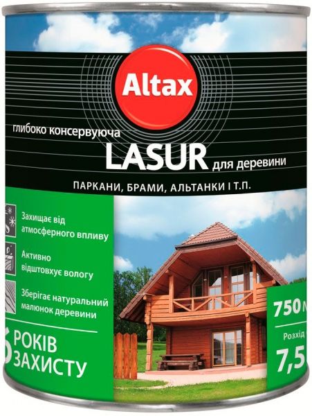 Лазурь глубоко консервирующая Altax Lasur для древесины тик полумат 0,75 л