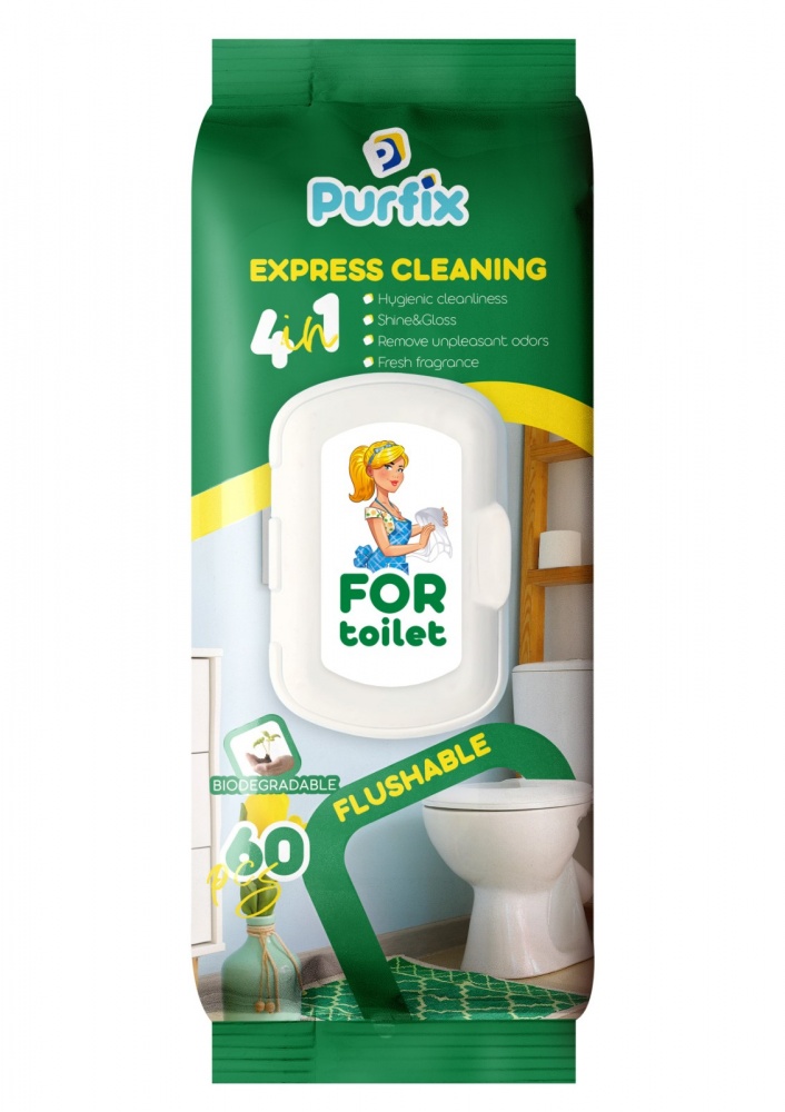 Влажные салфетки Purfix для ухода за унитазом 60 шт. 91554