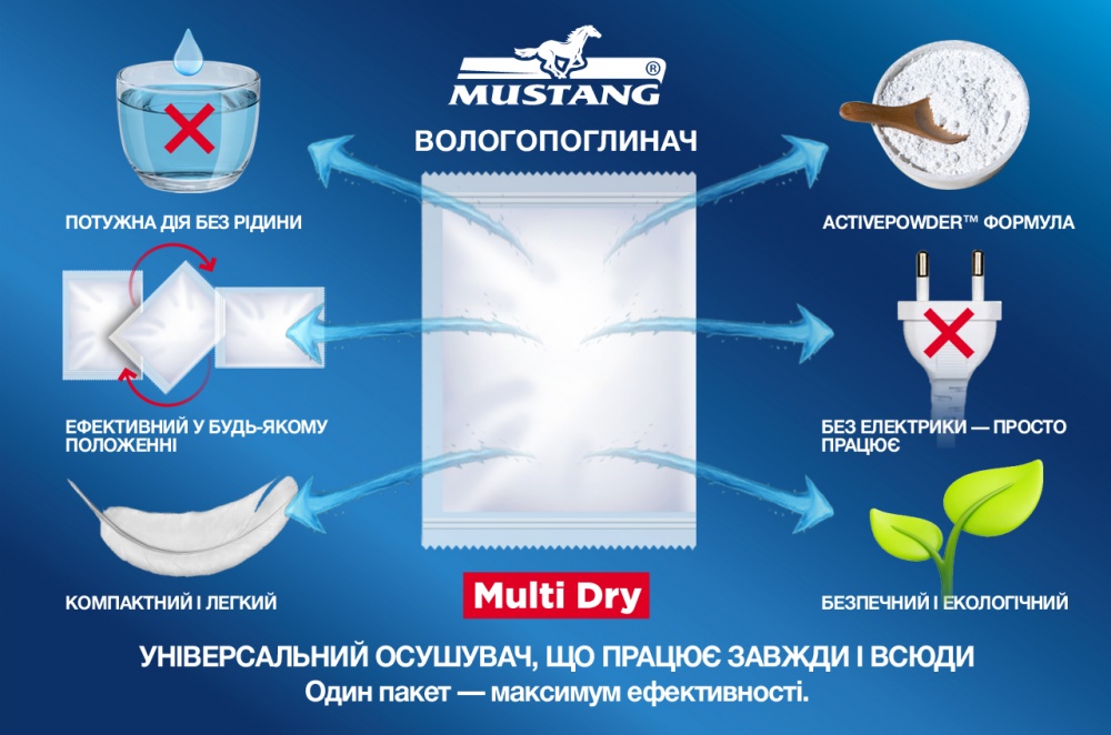 Влагопоглотитель Mustang Multi Dry 2 пакета по 50 г (МD-SHOE)