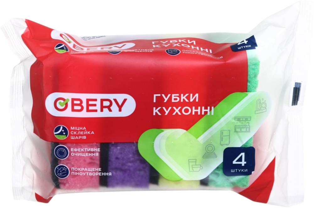 Губка для посуды OBERY крупно пористая 4 шт.