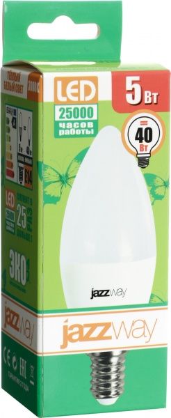 Лампа светодиодная Jazzway PLED- ECO-C37 5 Вт C37 мягкая белая E14 230 В 3000 К 1036834 
