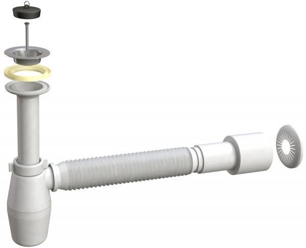 Сифон для умывальника Bonomini TEDESCO к умывальнику с пробкой 1 1/4 и приварной гофрой d40/50 с розеткой
