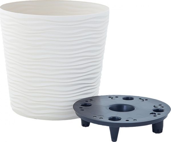 Вазон пластиковый Алеана Фьюжн низкий d20х18см. круглый 3,5л белая роза 