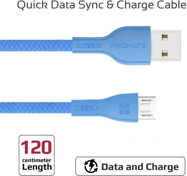 Кабель Promate USB – microUSB 1,2 м синій (powerbeam-m.blue) 