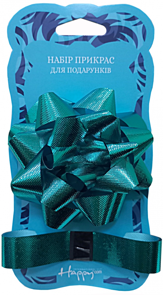 Набор прикрас для оформлення подарунку: бант-зірка діаметром 9см та стрічка 18мм х 1м 9 см 0,18 м золотой / серебряный / розовый / бирюзовый