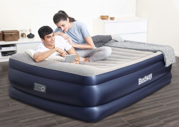 Матрас надувной Bestway Queen с электронасосом 203x152 см синий с серым 67690