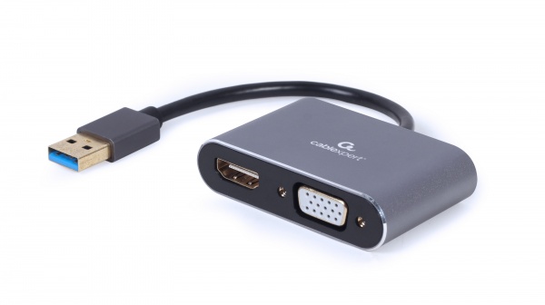 Перехідник Cablexpert USB-A на HDMI/VGA 0,15 м grey (A-USB3-HDMIVGA-01) 