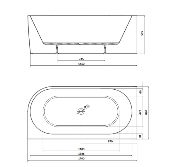 Ванна акриловая Cersanit CREA 170x82 см левосторонняя