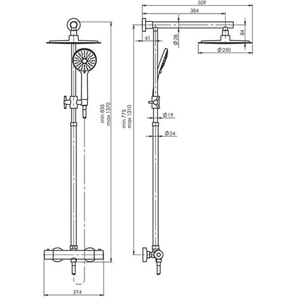 Душевой набор Rubineta душевая колонна Etna + термостат Thermo-15