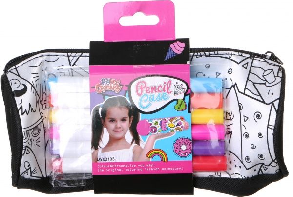 Пенал шкільний Розмалюй мене + 6 фломастерів чорно-білий