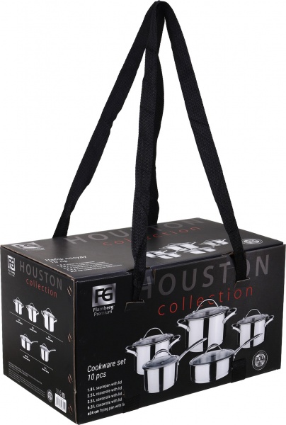Набор посуды Houston 10 предметов со стеклянными крышками Flamberg Premium
