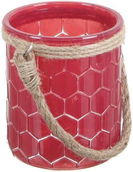 Подсвечник Соты с джутовой ручкой красный Тенденс