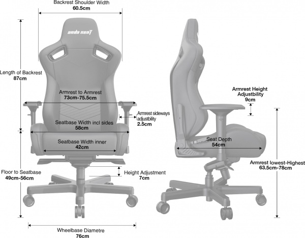 Крісло Anda Seat Kaiser 2 Black Size XL (AD12XL-07-B-PV-B01) чорний 