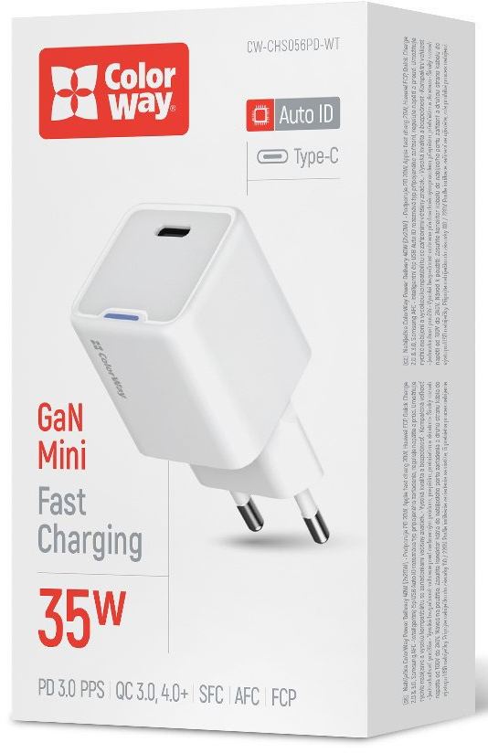 Сетевое зарядное устройство ColorWay GaN Mini 35W PD Port PPS USB-C белый (CW-CHS056PD-WT)