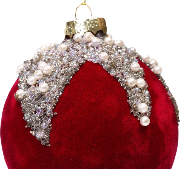 Шар новогодний флокированный в ассортименте 80 мм белый с красным