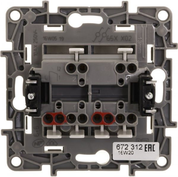 Перемикач прохідний двоклавішний Legrand Etika 672612 з автомат. клемами без підсвітки 10 А 250В кремовий 672312