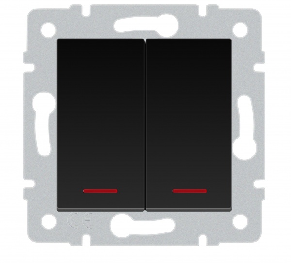 Механизм выключателя двухклавишный HausMark Stelo с подсветкой антрацит 501-4288-112