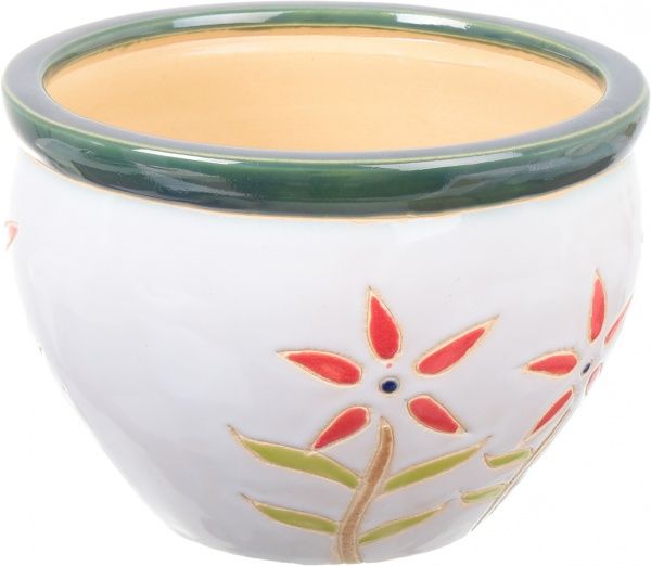 Горшок Viet Thanh Ceramic с блюдцем цветок 23х16 см VT.10633-2 круглый белый с красным 