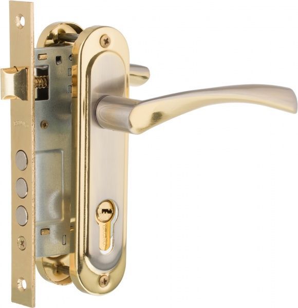 Замок врізний з ручками Bravo 162 PZ 62 мм матовий нікель/золото