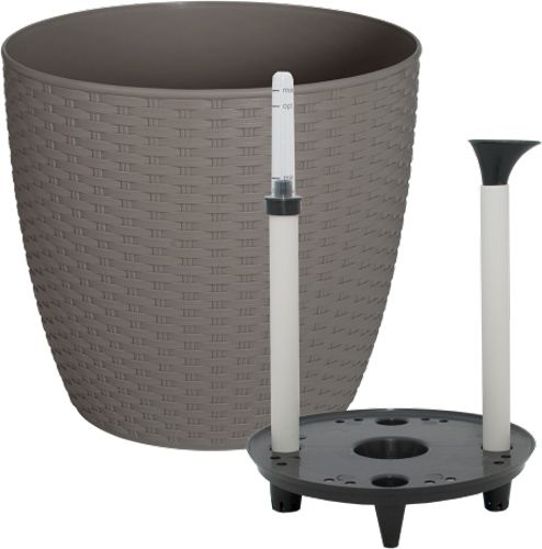 Вазон пластиковий Алеана Ротанг з поливом 24x22 см круглий 9,1л какао 