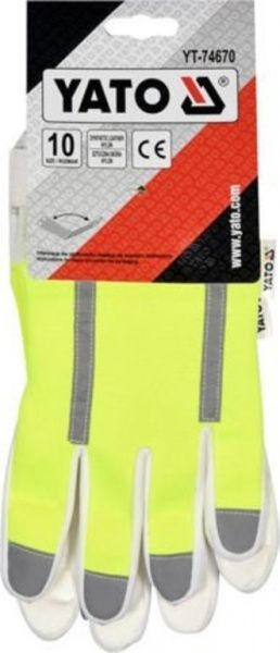 Рукавицы YATO бело-желтые с светоотражающей нейлоновой тканью XL (10) YT-74670