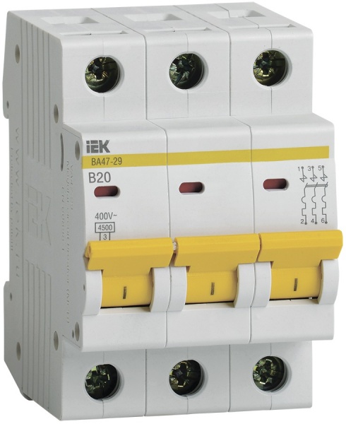 Автоматичний вимикач IEK ВА47-29 3Р 20А 4,5кА MVA20-3-020-B