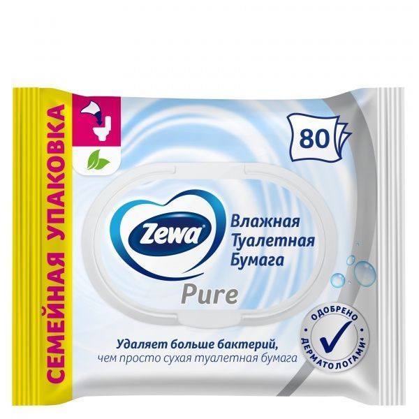 Вологий туалетний папір Zewa Pure moist одношаровий 80 шт.