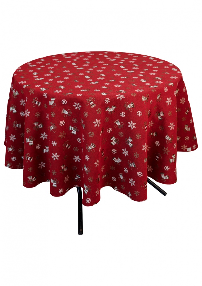 Скатерть круглая Колокольчики на красном d136 136x136 см Прованс