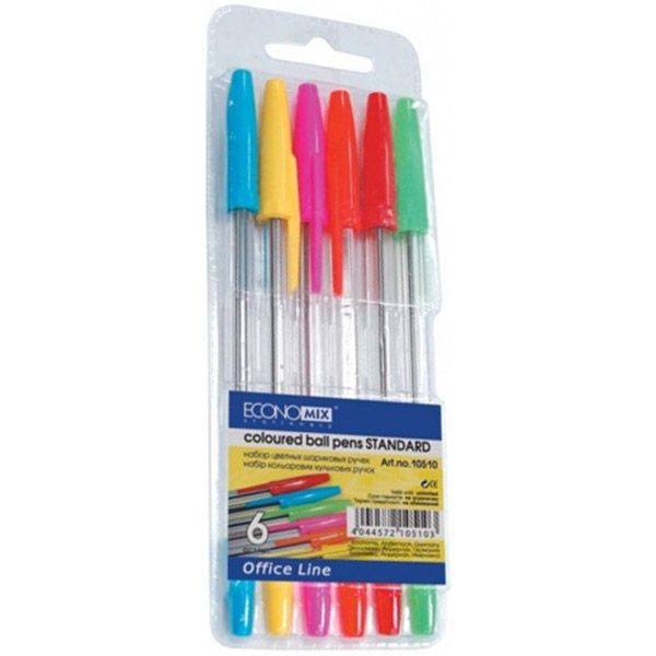 Набор ручек шариковых Economix STANDART 6 цветов E10510 